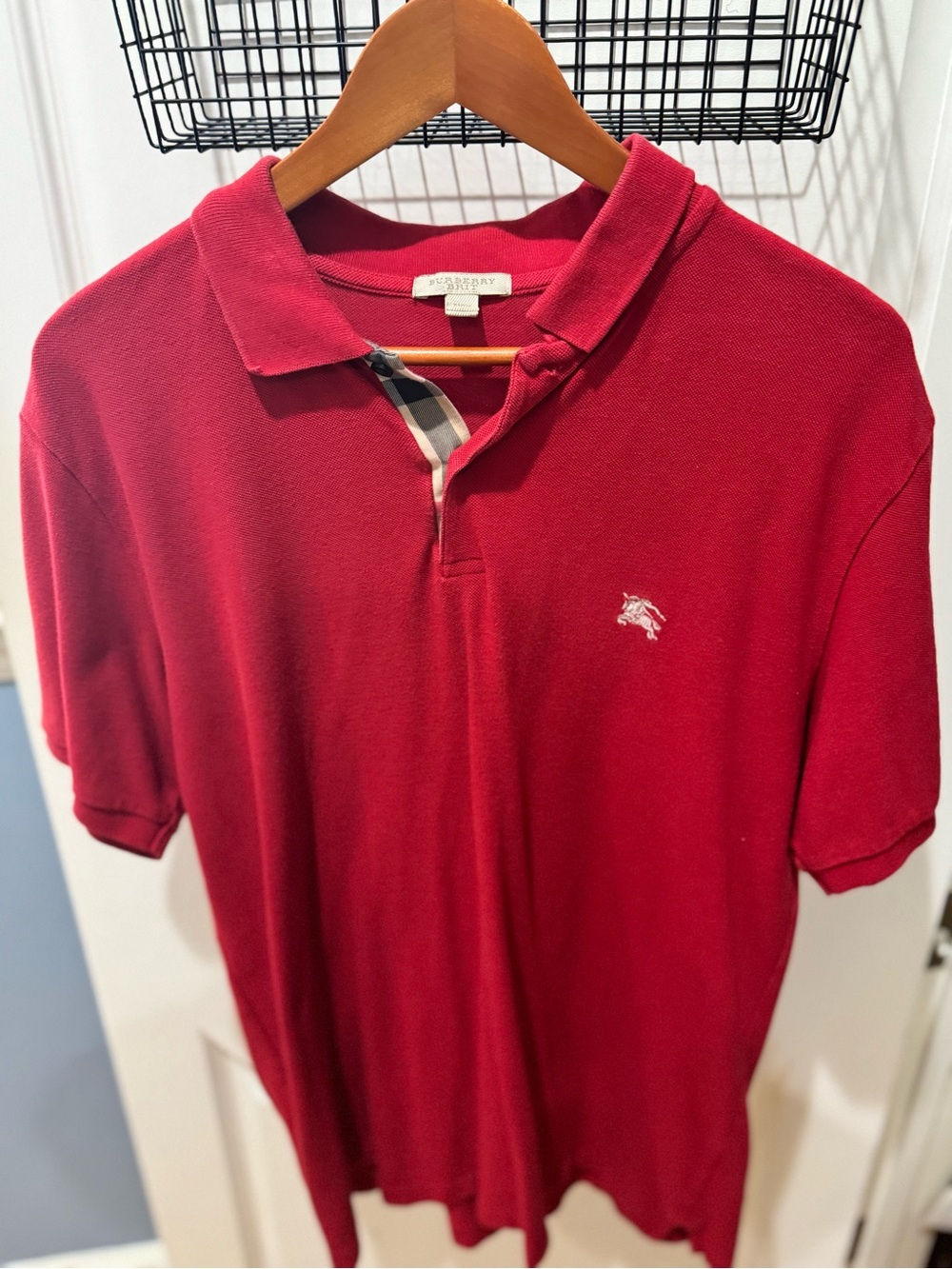 Burberry Men’s Red Polo with Signature Check Placket
